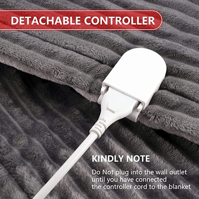 BUNANA electric blanket soft bed wool large 160x130cm, cover blanket heating throw with 3 heating levels and 2-8 hours automatic closing heating blanket, machine washable, simple operation, gray