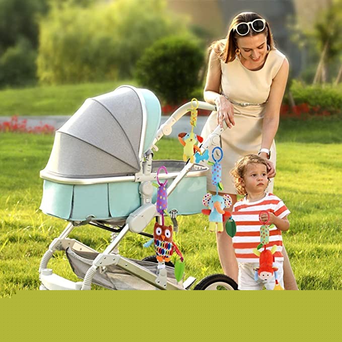 Bivan Baby Toy Soft Hanging Rattle Learning Toys with Gut Plush Animal C-Clip Baby Newborn Stroller Car Seat Crib Travel Activities Wind Chime Hanging Toys Boys Girls, 4 Pack