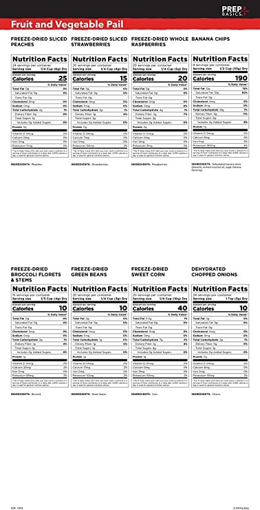 Prep Basics Fruit & Vegetable Assortment | Emergency Food Supplies | Freeze Dried & Dehydrated | Total Calories 4,210g Protein | Up to 30 Years Shelf Life | 8 Ziploc Bags
