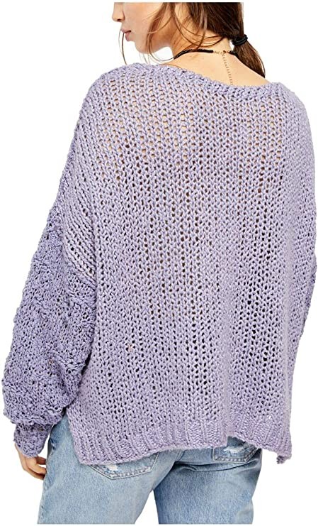 Free People Women's Purple Long Sleeve V Neck Tee Sweater Size M