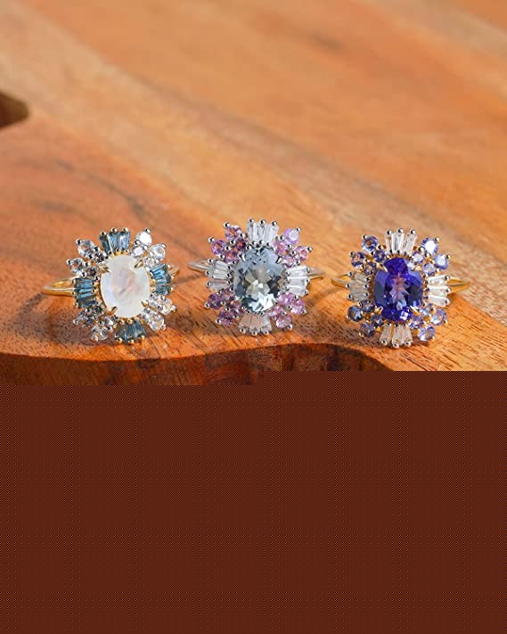 YoTreasure Tanzanite and White Zircon Rough Ring in 14K Yellow Gold Jewelry