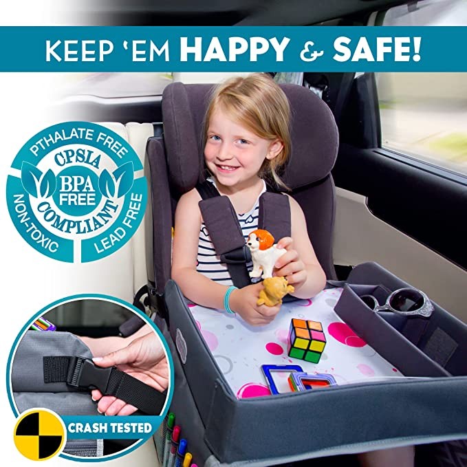 Move the mouse over the image to enlarge the image Kenley Kids Travel Tray, Toddler Car Seat Lap Tray, 16.5 x 13.5 Inches (Blue/Grey)