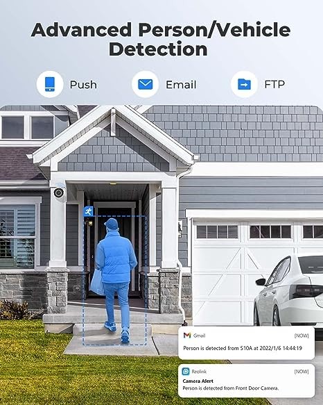 REOLINK outdoor security camera, home security camera system, suitable for 5MP PoE IP monitoring, smart person / vehicle detection, smart home, delay, up to 256GB SD card, RLC-510A (2-piece pack)