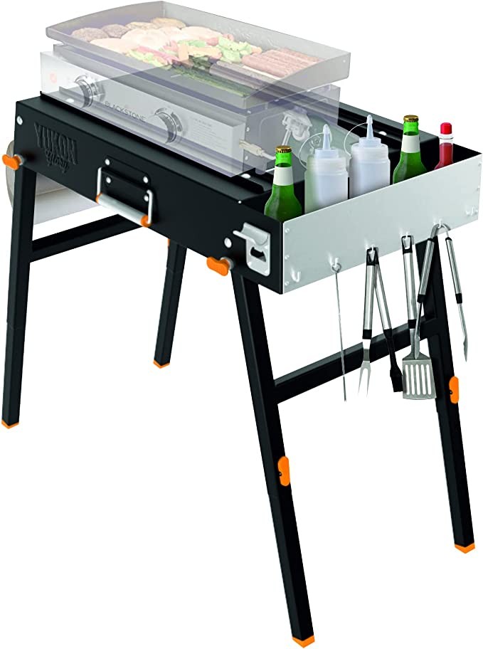 Yukon Glory Universal Portable Grill Table/Flat Top Grill with Built-in Grill - Designed for tabletop blackstone grills and many others - Outdoor cooking camping and tailgating