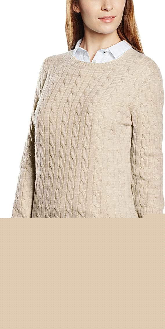 TOMMY HILFIGER Women's ivina cable c-nk swtr long sleeve sweater beige Large