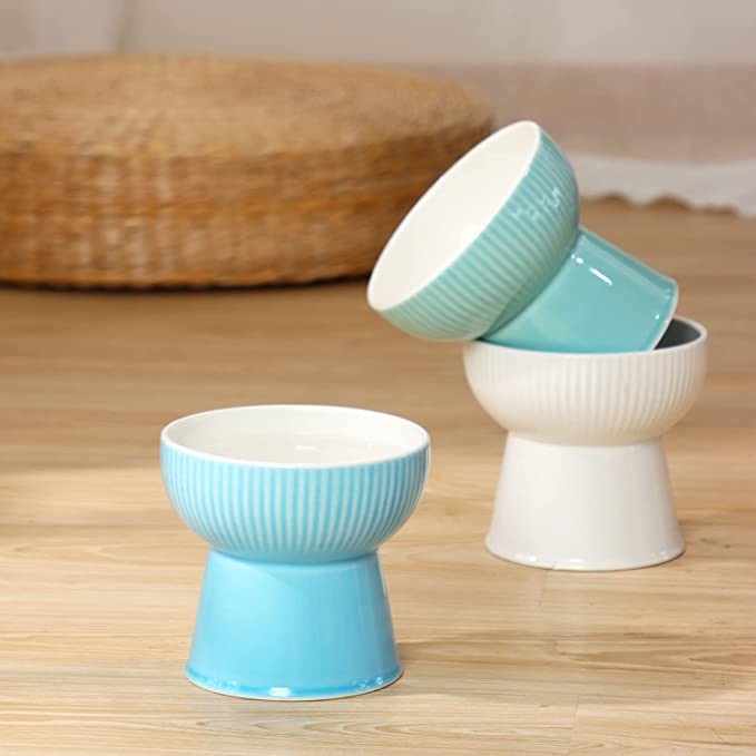 Pet Bowl Ceramic Protection Cervical Spine Cat and Dog Food Pet Bowl Rice Bowl Dog Bowl Anti-Battle Supplies High Feet Dishwasher Safe(White)
