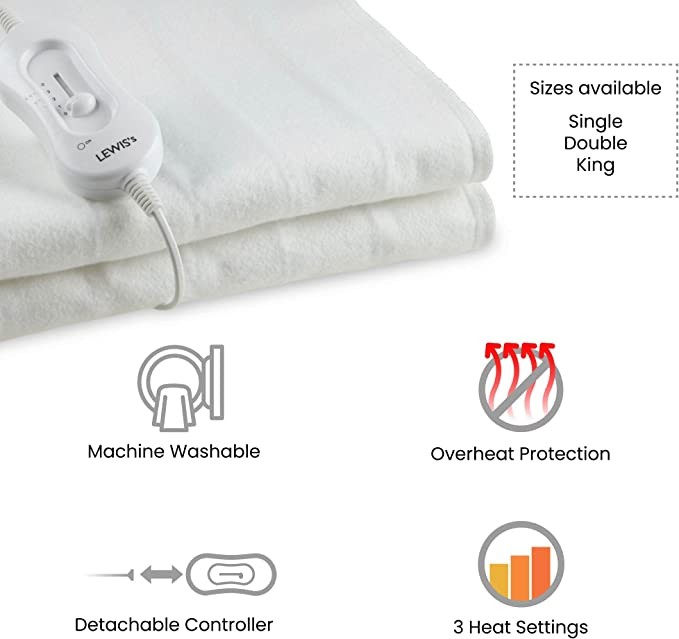LEWIS'S premium comfort electric blanket-electric blanket-lace design blanket 3 sizes and 3 power settings (King)