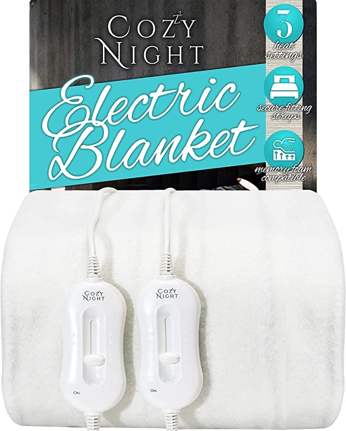 Cozy Night electric blanket oversized with 3 heating settings-double control-deluxe polyester bottom blanket-machine washable-overheat protection (182 x 200cm oversized double bed), white