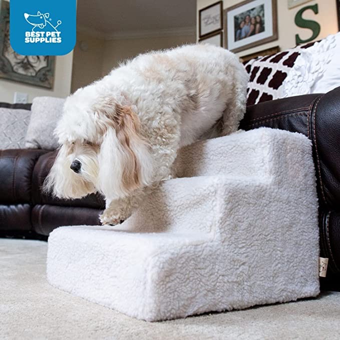 Best Pet Supplies Foam Pet Stairs/STEPS Gray Linen 3-Step