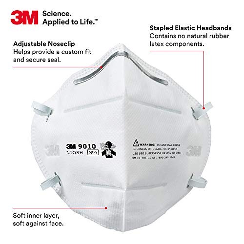 3M 9010 N95 Disposable Particulate Masks, Individually Packaged, 1 Box (50 Masks)