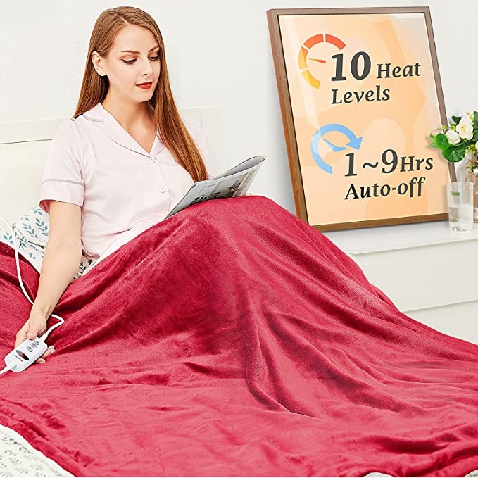 Mia&Coco electric blanket throwing flannel Sherpa fast heating 180x130cm, 10 speed heating level and up to 9 hours automatic off timer and LED display, suitable for home office use, machine washable, 