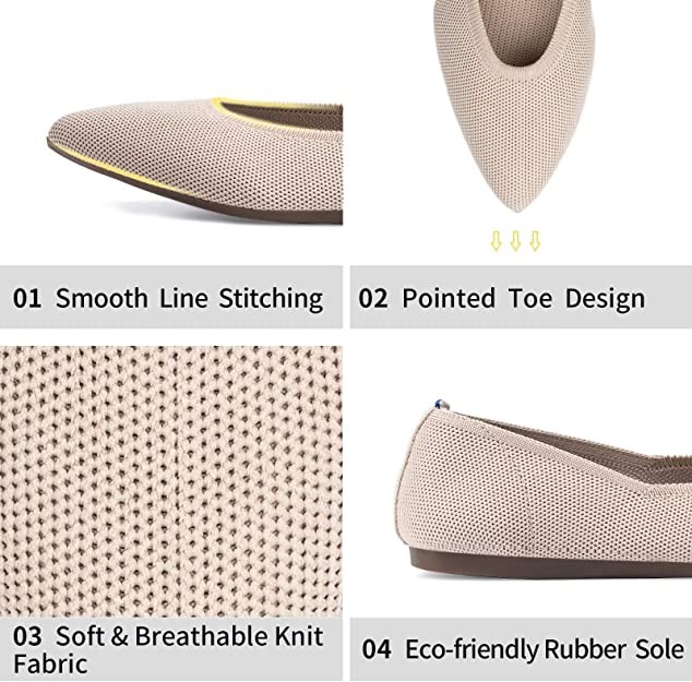 FRANK MULLY Women's Ballet Flats Pointed Toe Slip-On Knit Dress Shoes Ecru 10
