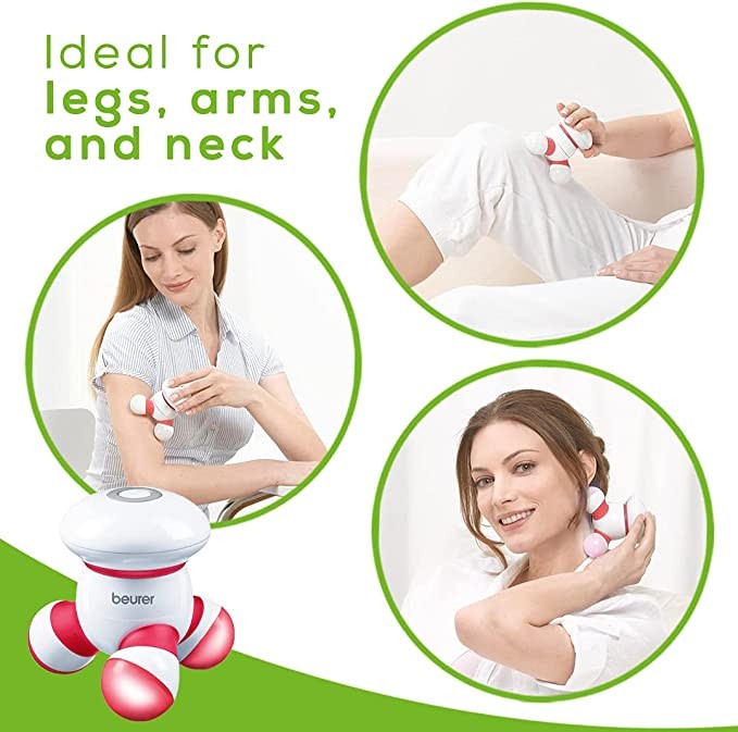 Beurer Handheld Mini Body Massager with LED Light, Soft and Comfortable Vibration, Easy Grip Handle, Portable, Gentle Pressure Point Massage, Massage Tool Easy Palm Fit, Battery Included, MG16