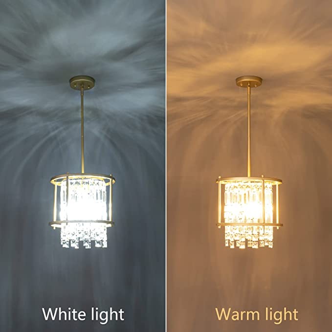 LMQNINE Dining Room Lighting Semi Recessed Ceiling Lighting Lndustrial Farmhouse Chandelier Gold Metal Crystal Chandelier for Hallway Entrance Bedroom Balcony Kitchen Island (3 Lights)