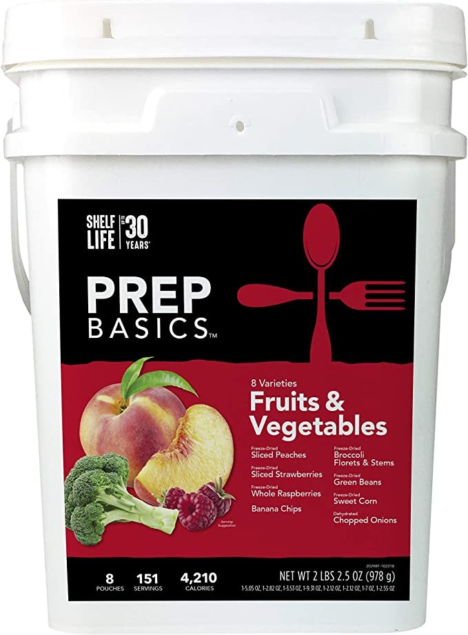 Prep Basics Fruit & Vegetable Assortment | Emergency Food Supplies | Freeze Dried & Dehydrated | Total Calories 4,210g Protein | Up to 30 Years Shelf Life | 8 Ziploc Bags
