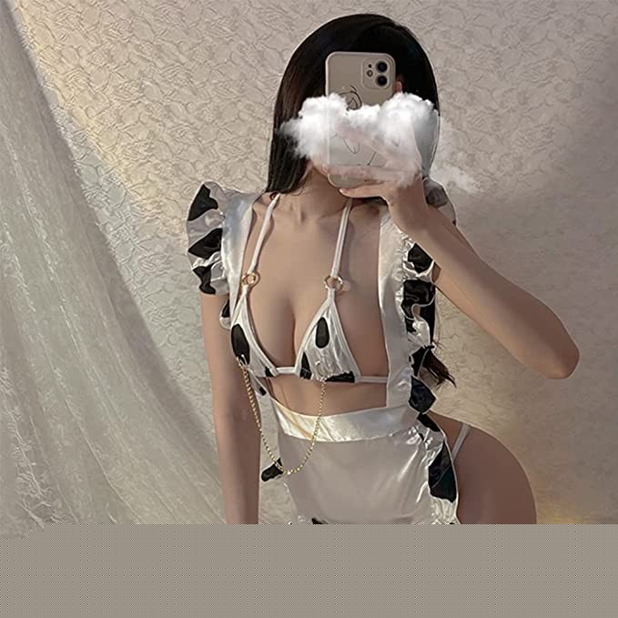 Women Sexy Maid Cosplay Lingerie Furry Milk Cow Costume Kawaii Anime Bikini Set Mini Leopard Bra and Panty Set
