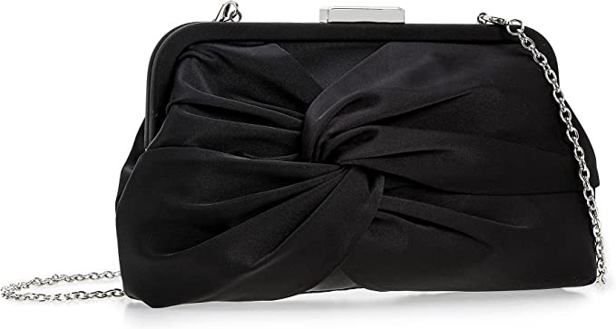iXebella Women's Evening Wallet Fashion Soft Pleated Knot Party Clutch Satin Frame Formal Tote for Wedding/Prom/Cocktail Party