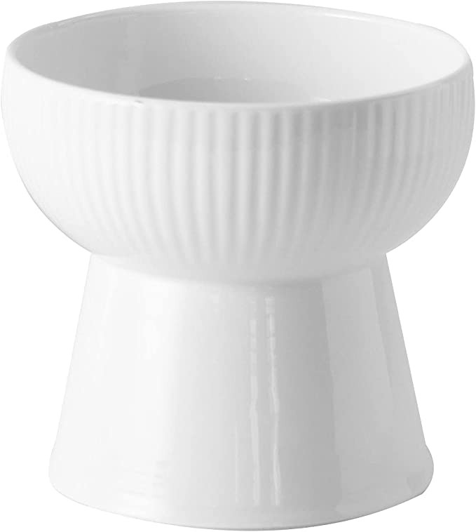 Pet Bowl Ceramic Protection Cervical Spine Cat and Dog Food Pet Bowl Rice Bowl Dog Bowl Anti-Battle Supplies High Feet Dishwasher Safe(White)