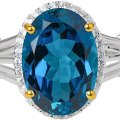 YoTreasure London Blue Topaz and White Zircon Ring in 14K Gold Plated Silver 925