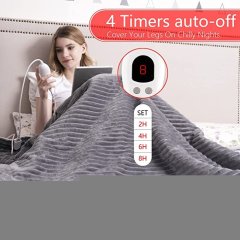 BUNANA electric blanket soft bed wool large 160x130cm, cover blanket heating throw with 3 heating levels and 2-8 hours automatic closing heating blanket, machine washable, simple operation, gray