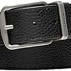 COACH Belt, Wide Harness Cut, Size Reversible, Pebble Leather, Black/Brown
