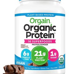 Orgain Plant Protein + Superfood Powder, Vegan, Dairy Free, Sugar Free, Gluten Free, Soy Free, Creamy Chocolate Fudge, 2.02 lbs / 918g (packaging may vary)