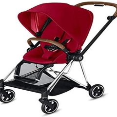 CYBEX Mios 2 Complete Stroller, One Hand Compact Fold, Reversible Seat, Smooth Ride All Wheel Suspension, Extra Storage, Adjustable Leg Rests, Real Red Seat With Chrome/Brown Frame
