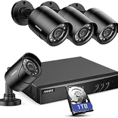 ANNKE 8CH H.2653K Lite surveillance security camera system with artificial intelligence human / vehicle detection function, 4 x 1920TVL 2MP cable CCTV IP66 camera, suitable for indoor and outdoor, rem