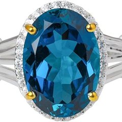YoTreasure London Blue Topaz and White Zircon Ring in 14K Gold Plated Silver 925