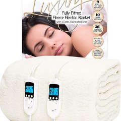 Homefront electric blanket dual control-extra large bed premium wool full bed cover 203x182cm blanket with elastic skirt-advanced overheat protection-single body and foot heating technology-fast heati