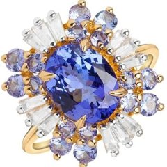 YoTreasure Tanzanite and White Zircon Rough Ring in 14K Yellow Gold Jewelry
